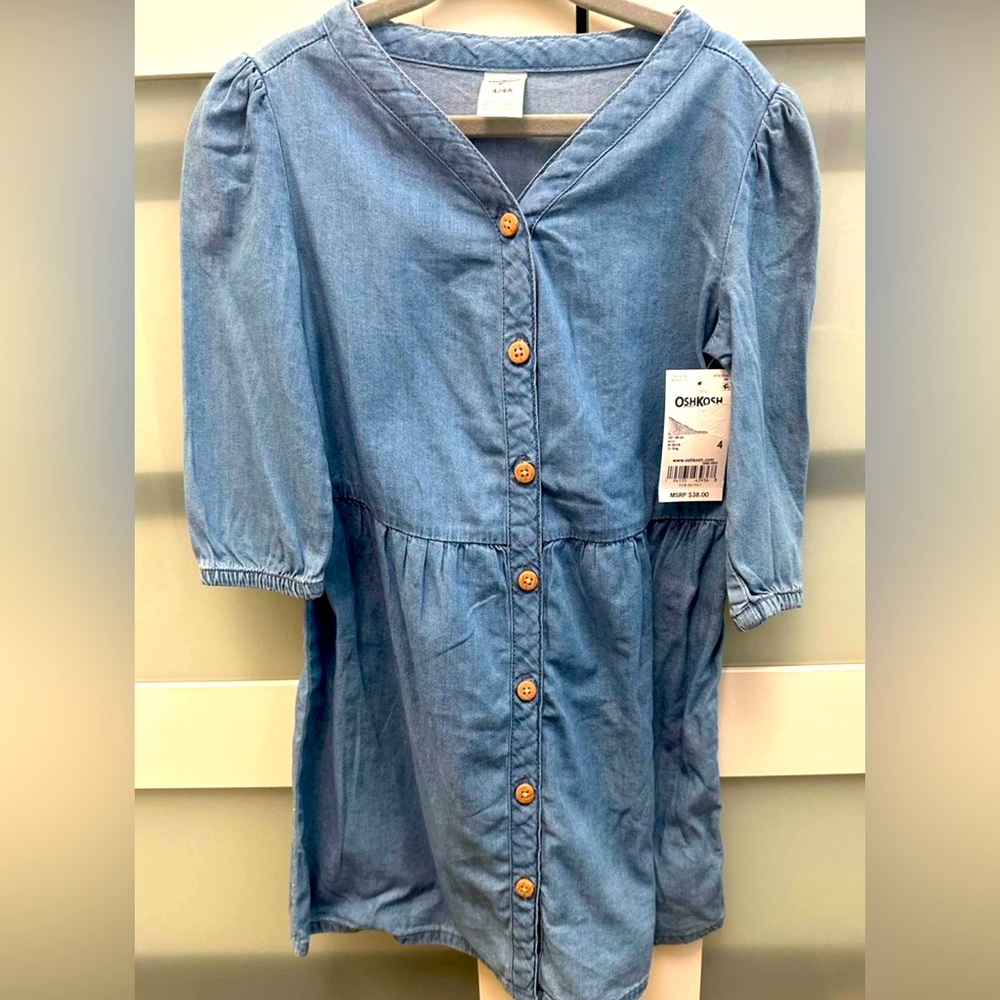 New OshKosh B’Gosh Toddler Girl Size 4 Denim Long Sleeve Dress